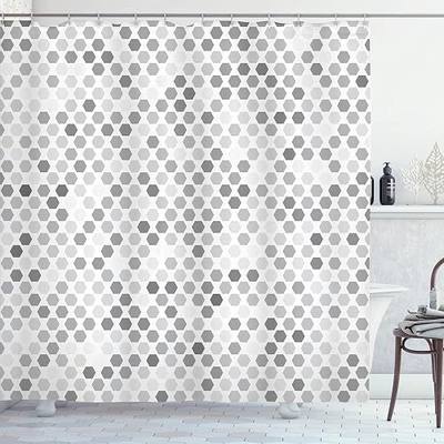 Ambesonne Grey Simple Shower Curtain Abstract Zig Zag and Hexagon Geometric Neutral Tone Intensity Art Print Fabric Bathroom Accessories Set with Hooks for Restroom and Guest Room 69" W x 70" L, White