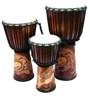New Djembe Standard linecarv, 24" tall, 12" head, NK190 Dragon | Handmade drum with natural materials; warm, resonant sound for beginners, performers, and percussion practice.