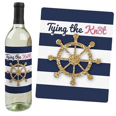 Big Dot of Happiness Last Sail Before the Veil - Nautical Bridal Shower and Bachelorette Party Gift for Women - Wine Bottle Label Stickers - Set of 4