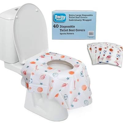Disposable Toilet Seat Covers for Kids & Adults, 40 Pack - Protect from Public Toilet Germs While Potty Training & More - Extra Large, Waterproof, Portable, Individually Wrapped - Blue/Sports | XL Toilet Covers for Toddlers, Kids & Adults, Portable & Individually Wrapped for Travel, Potty Training,
