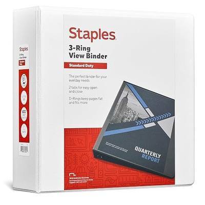 Staples 3-Inch D-Ring View Binder, Holds Up to 600 Sheets, White, Large Capacity 3-Ring Binder for Office, School & Home