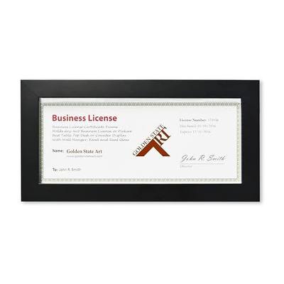 Golden State Art, Wood Frame for 4x9 Business License Certificate with Real Glass & Table-top Display, Black