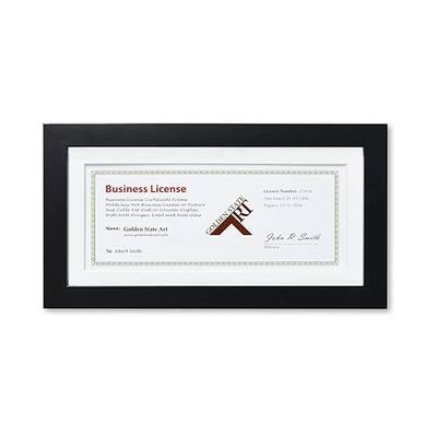 Golden State Art, 5x10 Wood Frame for 4x9 Business License Certificate with White Mat & Table-top Display, Black