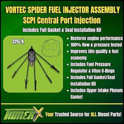 Vortec Spider Fuel Injector Assembly Kit – Compatible with Chevrolet and GMC 4.3L V6 Engines 1996–2001 – SCPI Central Port Injection Unit with Gasket Seal Kit, Fuel Regulator and Viton O-Rings