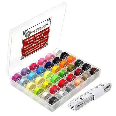 Mandala Crafts Assorted Color 15J SA156 Prefilled Bobbin Thread, 36 PCs | Durable, with Storage Box, Compatible with Singer Brother Sewing Vintage Machines, Reusable, for Quilting Embroidery
