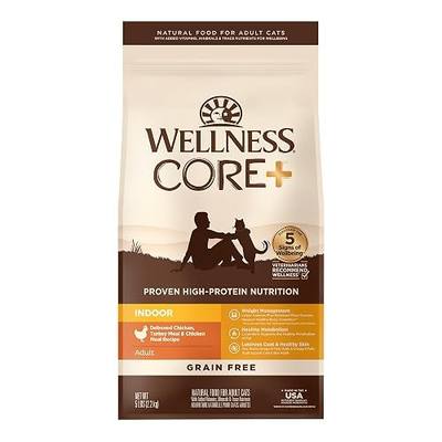 Wellness CORE+ Adult Dry Cat Food for Indoor Cats, Natural, Grain Free Kibble, Chicken, Turkey and Chicken Meal Recipe, 5 lb Bag