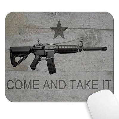 Come and Take It Quote Mouse Pad, AR-15 Gun Rustic Grey Wooden Desk Mat | 9.5 x 7.9 Inches, Anti-Slip Base, Cute Smooth Mousepad
