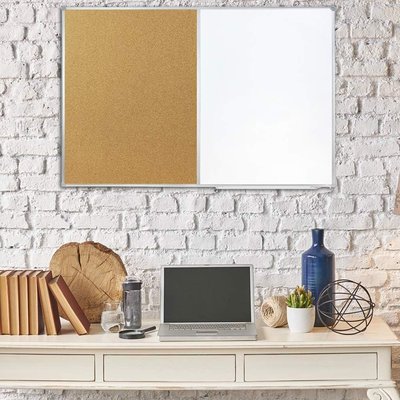 Lockways Magnetic Dry Erase Board and Cork Bulletin Board Combination, 36 x 24 Inch Magnetic Combination Board Ultra-Slim Silver Aluminium Frame
