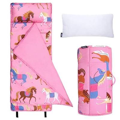 Wildkin Microfiber Nap Mat for Kids | 50 x 20 in all-in-one microfiber nap mat with attached blanket, removable pillow, roll-up straps and carry handle.