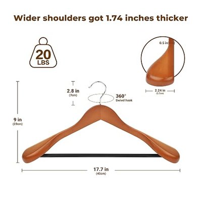 Coat Hanger 8-Pack, MEQUTION Wood Hangers Trouser Hangers Extra Wide Shoulder Wooden Hangers for Heavy Coat, Sweater, Skirt, Suit, Pants, Retro Finish (Walnut)