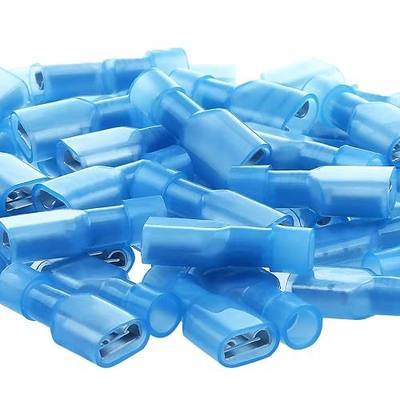 Blue Female Spade Connector 16-14 AWG/Gauge Disconnect Crimp Terminals | AIRIC,UL,100 Pcs,Blue Female Connectors,Electrical Terminal,16,14 AWG Wire,Nylon Spade Connect,Quick Disconnect,Speaker Auto