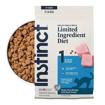 Instinct Limited Ingredient Diet Dry Cat Food, Real Turkey, 11 lb. Bag | Single animal protein and vegetable recipe, raw-coated kibble, cage-free turkey, gentle on sensitive stomachs