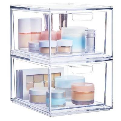 STORi Audrey Stackable Clear Bin Plastic Organizer Drawers | 2 Piece Set | Organize Cosmetics and Beauty Supplies on a Vanity | Made in USA