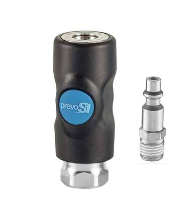 (1) Prevost ISI, 1/4”, Industrial Profile, Safety, Compressed Air, Coupler/Air Fitting, (1) Male Threaded Plug COMBO, 3 YR LEAK FREE WARRANTY – Retail Clip Packaged