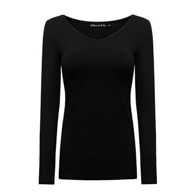 OThread & Co. Women's Long Sleeve T-Shirt V-Neck Basic Layer Stretchy Shirts