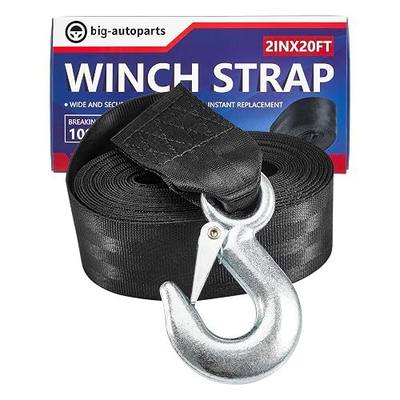 2 Inch by 20 Feet Trailer Winch Strap with Hook Heavy Duty Strap Replacement 10000 lbs Breaking Strength 3300 lbs Load Capacity for Boat,Jet Ski, Black, 1 Pack
