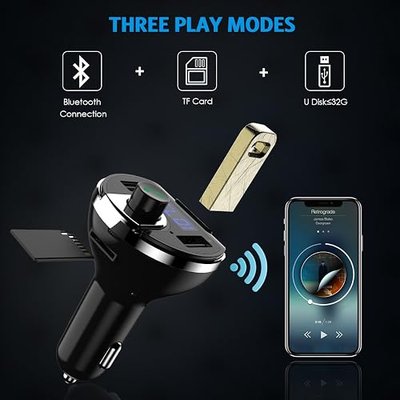 Criacr Aux Bluetooth Adapter for Car, HandsFree Call Dual Ports Charger, FM Radio Transmitter Receiver, Mp3 Audio Wireless Music Player HI-FI Stereo Sound Compatible for All Cars and Smartphone