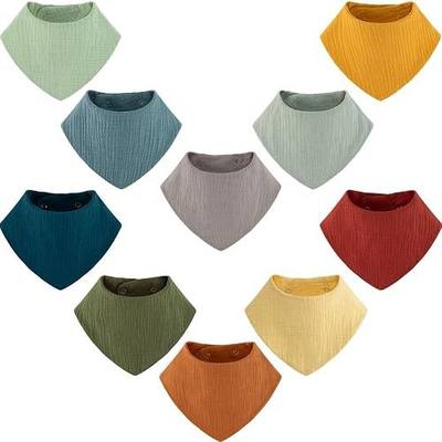 Muslin Baby Bibs Bandana Drool Bibs 100% Cotton Absorbent Soft Reversible 10-Pack Set for Feeding,Teething
