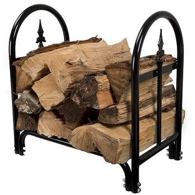 Home-Complete Firewood Rack - 23-Inch Indoor Firewood Holder with Finial Design - Durable Steel Wood Storage Racks for Patio or Fireplace by Pure Garden (Black)