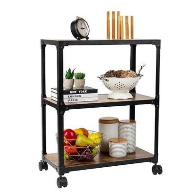 Mind Reader 3 Tier Multipurpose Rolling Cart, Home Storage, Bar Cart, Microwave Stand, Utility Organizer, Metal, MDF, Brown