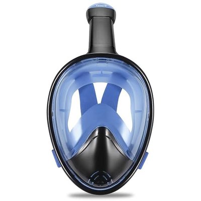 Vaincre 180° Full Face Snorkel Mask Panoramic View Anti-Fog,Anti-Leak Snorkeling Design with Adjustable Head Straps-See Larger Viewing Area Than Traditional Masks for Adults Youth (Black/Blue S/M)