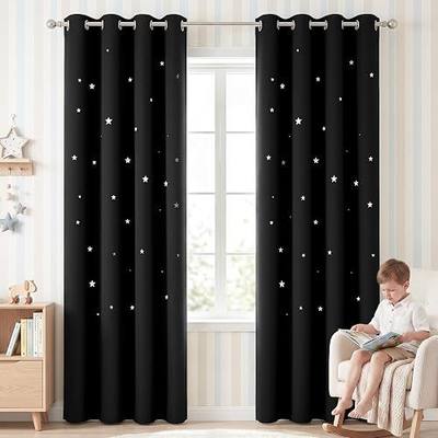 NICETOWN Block Out Curtains Stars - Starry Night Sleep-Enhancing Cosmic Themed Twinkle Drapes for Baby Nursery, Draft Blocking Draperies for Decor (Set of 2, W52 x L84, Black)