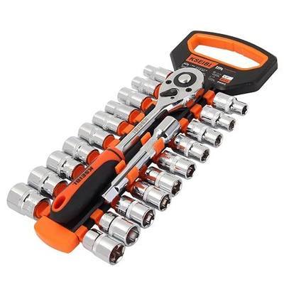 KSEIBI 101815 22-Piece 1/2-Inch Drive Standard Socket and Ratchet Set, Metric and SAE (22 Pack-1/2 Inch)
