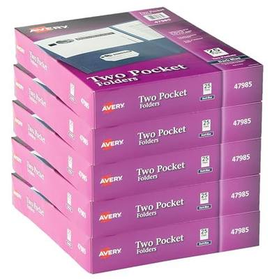 Avery Two Pocket Folders, Holds up to 40 Sheets, Business Card Slot, Ideal for Portfolios, Presentations and School, Dark Blue, 25 per Box, 125 Total (5 Packs of 47985)