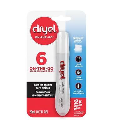 Dryel On-The-Go Stain Remover Pen with Soft Touch Applicator Scrubber, Instantly Removes Tough Stains from Clothing, 6-Pack | Travel-size stain remover pen for delicate clothes; soft-touch scrubber tip helps lift tough stains at home or on the go