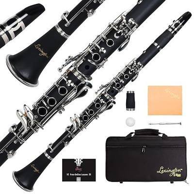 Aileen Lexington Bb Flat 17 Key Clarinet with One-Month Free Lesson, Reed, Mouthpiece, Hard Case, Cork Grease, Screwdriver and Other Kit (Black, 17 Key)