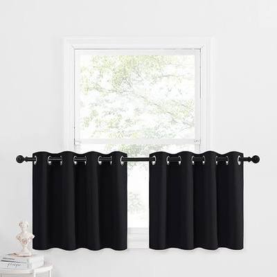 NICETOWN Small Tiers Kitchen Window Curtains 24 inches Length Sets - Blackout Home Decor Blackout Grommet Drape Basement Panels for Living Room/Bedroom (Black, 52W by 24L, 2 Pieces)