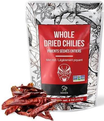 Soeos Whole Dried Chilies 4 oz, Mild Spicy Chili Peppers, Red Chili Pepper, Natural, Premium and Dry Sichuan Chile Peppers, Sichuan Pepper, Dried Peppers – Great for Mexican Recipes