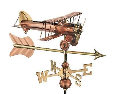 Good Directions Biplane with Arrow Weathervane, Includes Garden Pole, Pure Copper, Airplane Weathervanes, Aviation Décor