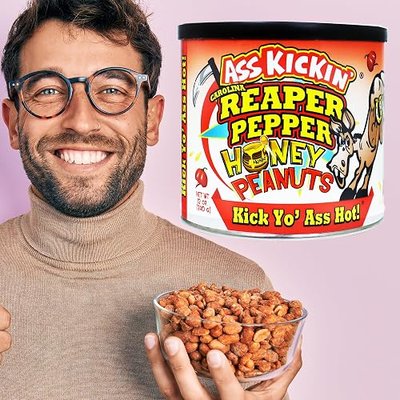 ASS KICKIN’ Carolina Reaper Spicy Hot Peanuts – 12oz - Ultimate Spicy Gourmet Gift Peanuts - Try if you dare!