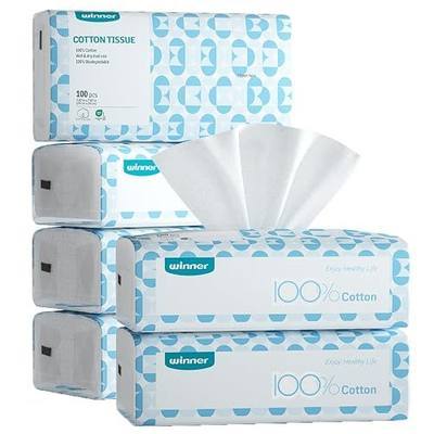 Winner Disposable Face Towels, 100% Cotton, 600 Count (Pack of 6) | USDA Certified Biobased, OEKO-TEX Certified, Unscented, Sensitive Skin, Face Cleansing, Makeup Removal