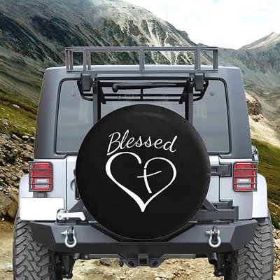 Blessed Heart with Cross Spare Tire Cover fits SUV Camper RV Accessories White Ink 33 in