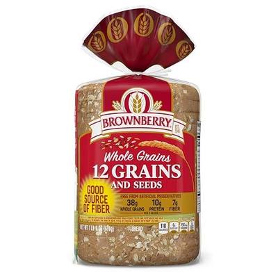 Brownberry Whole Grains 12 Grains and Seeds Whole Grain Bread, Bread Free From Artificial Colors, Flavors and Preservatives, 24 oz Loaf