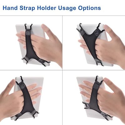 TFY Security Hand Strap Holder for 6" E-Readers Secure Grip Black | Compatible with Kindle e-reader, Tablets | Doubles as stand | Secure hold | Adjustable | Ideal for in-car use/reading/office