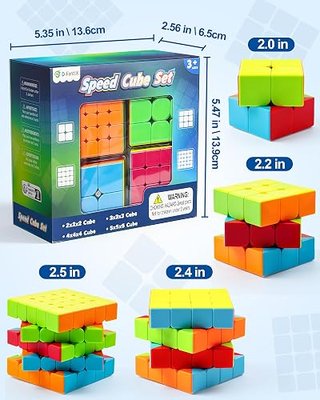 D-FantiX Speed Cube Set 2x2 3x3 4x4 5x5, Adult Stress Relief Fidget Toys | Stickerless Frosted, Problem-Solving Brain Teaser, Kids Travel Toys, Birthday Gifts Stocking Stuffers for Teen Boys Girls