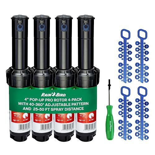 Rain Bird 5000 Rotor with Nozzle Tree 4 Pack (5000RCTREE) + Rotor Screwdriver Tool (CPRTOOL) - 3/4 inch Inlet for Water Efficient 4 inch Pop Up, Adjustable 40 - 360 Degree Arc & 25 - 50 ft Radius