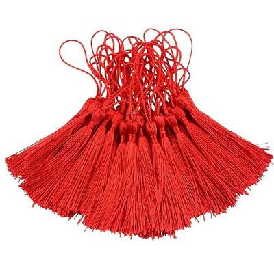100Pcs 5 Inch Silky Bookmark Tassels for Jewelry, Souvenir(Dark Red) | Soft Silky Floss Tassels with 2-Inch Cord Loop and Small Chinese Knot, Suitable for Jewelry Making and DIY Crafts