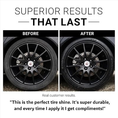 CAR GUYS Tire Shine Spray - The Perfect Deep Black Shine - Long Lasting Car Tire Dressing - No Sling & Dry to Touch - 18 Oz Kit with Applicator