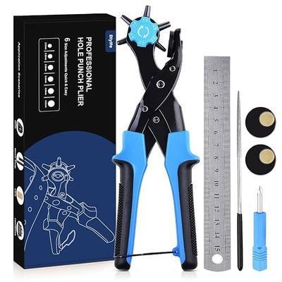 Diyife Professional Leather Hole Puncher, Full Set Punch Tool Kits for Belt, Watch Band, Shoe, Crafting, Handbag Straps, Fabric, with Extra Punch Plates and Ruler, Multi Hole Sizes Make - Blue | Double-lever Design, More Labor-saving, Sturdy & Durable, Non-slip Handles, with 2 Extra Punch Plates, 6
