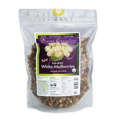(32oz) Raw Organic White Mulberries Sun Dried Mulberry - Divine Organics Gluten Free Vegan Supplement