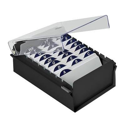 Acrimet 3 x 5 Card File Holder Organizer Box Metal Base Heavy Duty (AZ Index Cards and Divider Included) (Black Color with Clear Crystal Plastic Lid Cover)