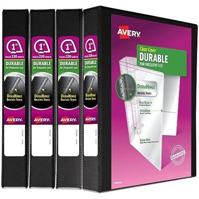 Avery Durable View 3 Ring Binder, 1 Inch Slant Rings, 4 Black Binders (05737)