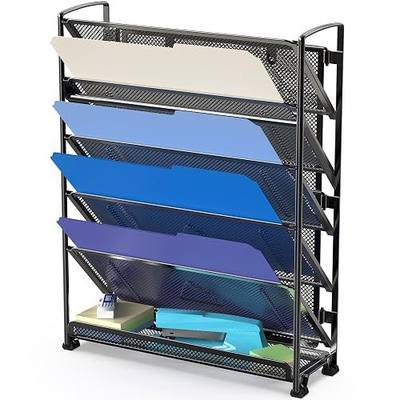 Simple Houseware 6-Tier Wall Mount Document Letter Tray Organizer, Black | 5 Tilted Trays + 1 Flat Bottom Tray, Wall Mount Hardware Included