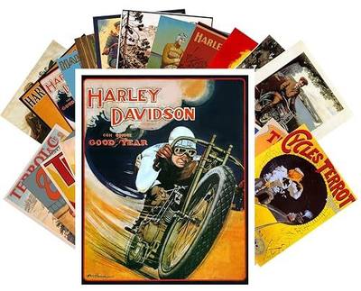 PIXILUV Vintage PostCards 24 pcs Motorbike Vintage Ads Posters Bike Adverts