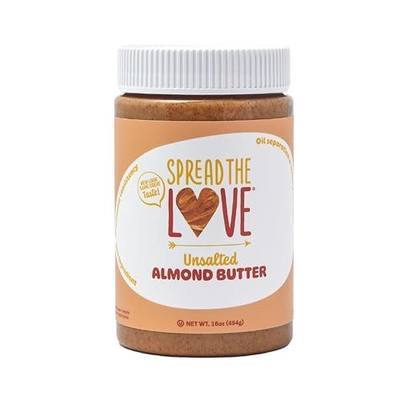 Spread The Love UNSALTED Almond Butter, 16 oz Jar, 1 Pack | All Natural, Vegan, Gluten Free, Creamy, No Added Salt or Sugar, No Palm Fruit Oil, Not Pasteurized with PPO