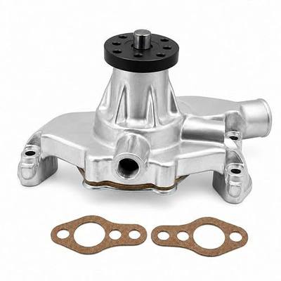 High Volume Short Water Pump Compatible with Chevy SBC Small Block 283 305 327 350 383 400 Engines, Polished Aluminum Mechanical Water Pump, Standard Rotation